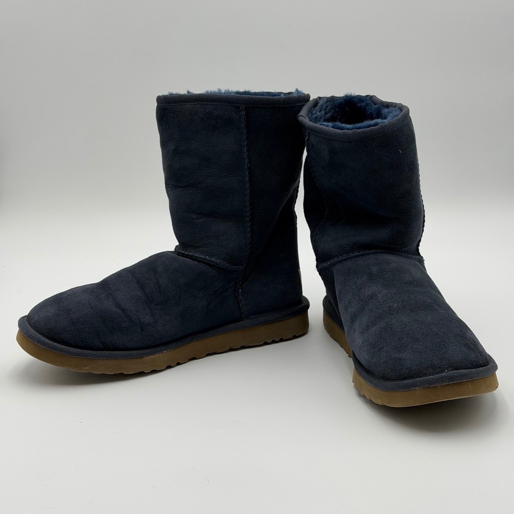 UGG Classic Short 5825 Womens 9 Navy Blue Suede Sheepskin Lined Winter Boots